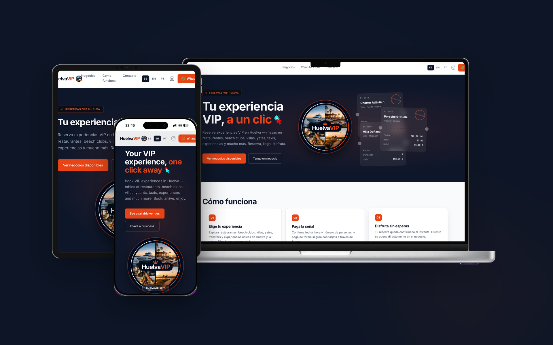 HuelvaVIP on tablet, phone and laptop